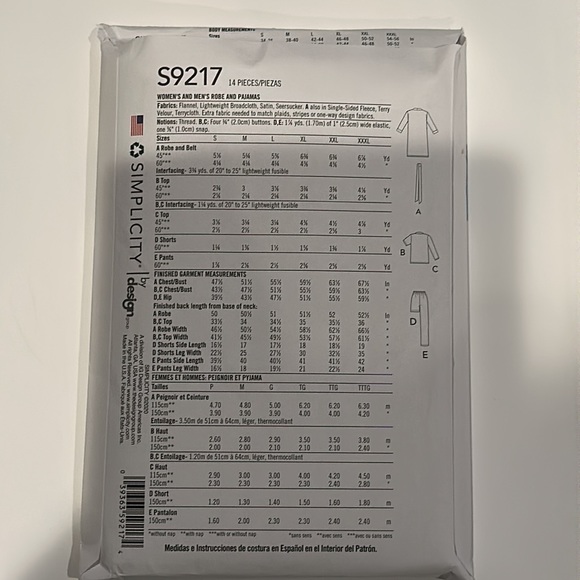 Brand new Simplicity S9217 Patterns Robe& Pajamas - Picture 3 of 3